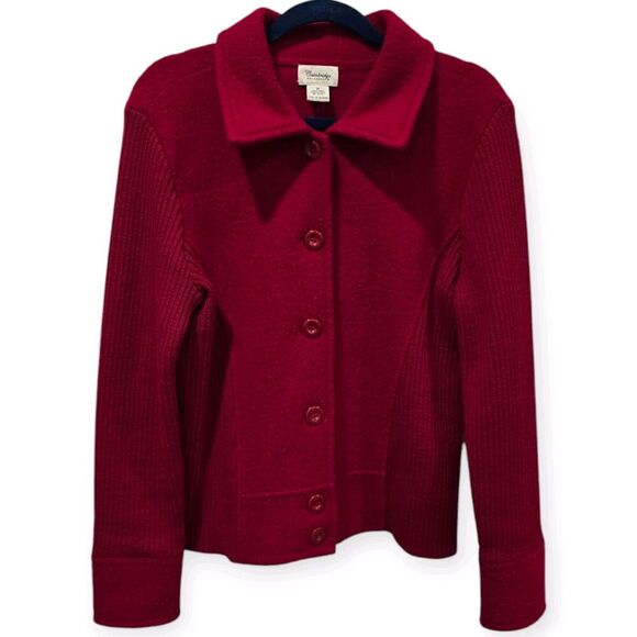CAMBRIDGE DRY GOODS Size M 100% Wool Button Front Sweater Jacket Red Classic - Picture 1 of 6